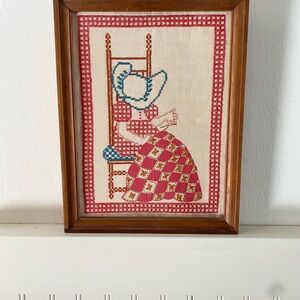 Vintage Cross-Stitch Art in Wooden Frame